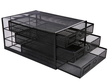 Annova Desk Organizer Wire Mesh 3 Tier Sliding Drawers Paper Sorter/Multifunctional/Premium Solid Construction for Letters, Documents, Mail, Files, Paper, Kids' Art Supplies (Black)