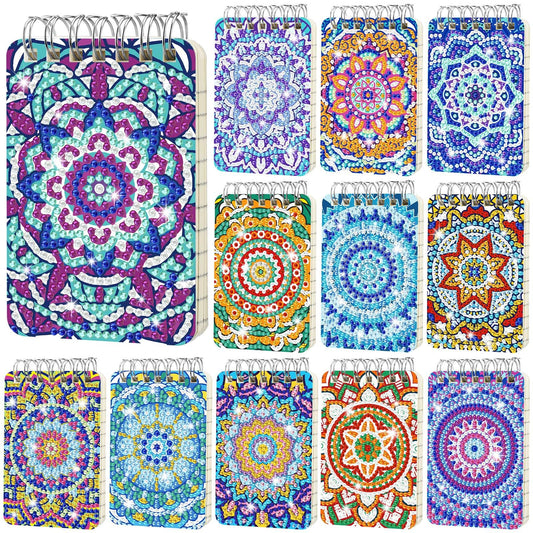 Frienda 12 Pcs Mandala Diamond Painting Notebook Kits for Adults DIY Mandala Diamond Art Journal Notebooks 5d Flower Gem Dots Cover Notepad Gift Set Journal Art Crafts Accessories with Tools