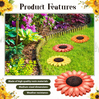 Cinnvoice 3 Pack Garden Stepping Stone Outdoor, Decorative Dimensional Resin Stepping Stones for Patio Pathway Landscaping Walkway Sculpture Yard Backyard Lawn(Sunflower,10 Inches)