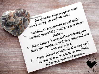 Amazing Gemstone Amethyst Chevron Crystal Heart Palm Stone - Pocket Massage Worry Stone for Natural Body Chakra Balancing, Reiki Healing and Crystal Grid