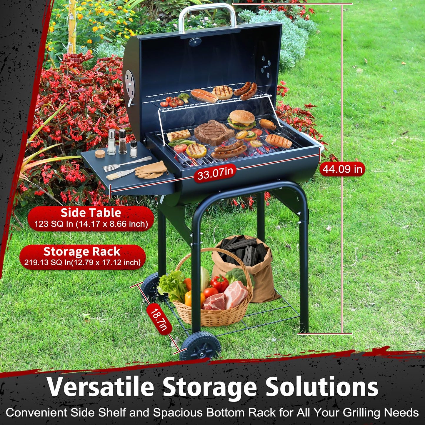 SUNLIFER Barrel Barbecue Charcoal Grill: Premium Spacious Outdoor BBQ Grill with Side Table - Ideal for Patio Cooking Backyard Grilling Camping Picnics Tailgating Parties