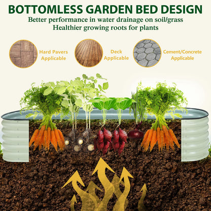 VEIKOU Raised Garden Bed 17" H, 8ft X 2ft Metal Galvanized Raised Garden Bed for Plants, Modular Raised Planter Box for Herbs Flowers, 9 in 1 Raised Garden Bed Kit, Beige