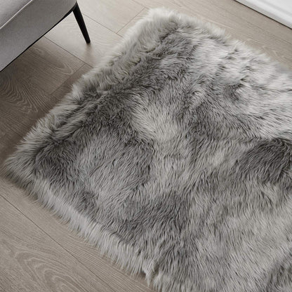 SERISSA Soft Fluffy Rug Grey Faux Sheepskin Fur Rug Shaggy Area Rug for Bedroom Floor Living Room 3x5 Feet