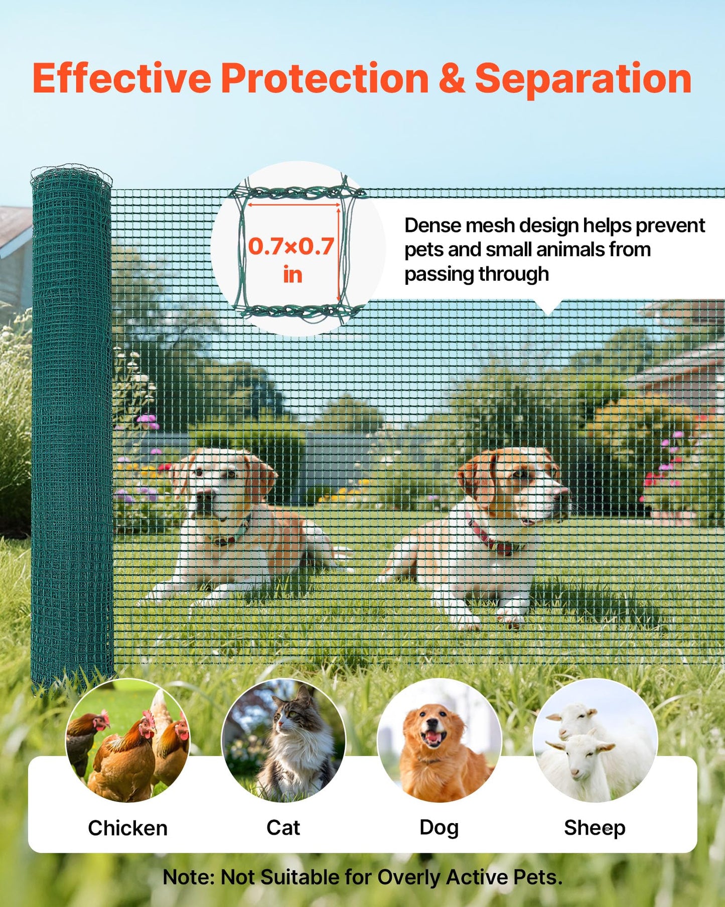 VEVOR Temporary Fence with Posts, 3 x 98.4 FT Plastic Mesh Fencing, Garden Safety Fences Netting with Double-Spike Stakes & Guy Ropes, Temporary Fence for Dogs, Chickens, Plants, Outdoor Yards