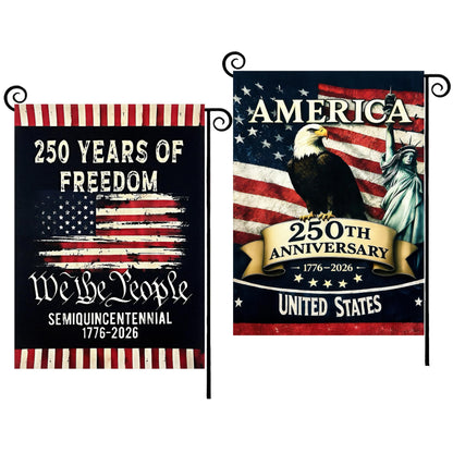 2pcs 250th Anniversary American Garden Flag,July 4th Independence Day Patriotic Banner,Double-Sided Waterproof 1776-2026 Commemorative Flags (250th Anniversary American Flag & Eagle - Black, 12" x 18" Inch)