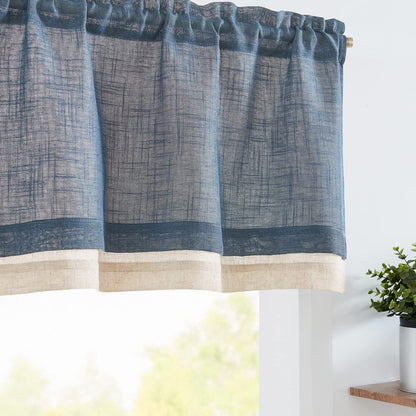 jinchan Linen Valance for Farmhouse Living Room Windows 16 Inch Slubbed Crossed Double Layer Window Valance Light Filtering Rustic Country Overlay Rod Pocket 1 Panel Navy Blue
