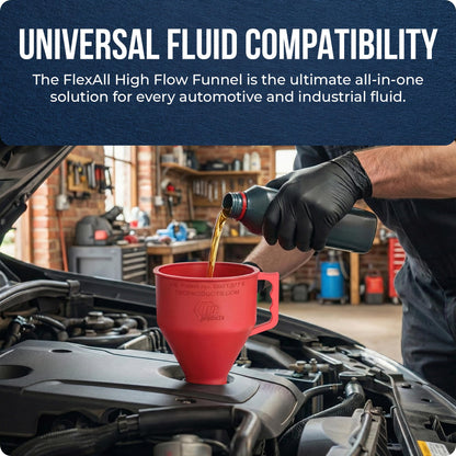 TEC Products FlexAll Short Neck Funnel - Flexible Funnel w/Hose for Automotive Use - Durable Nitrile Rubber - Car Oil Change, Transmission Fluid, Diesel, Gas - USA Made - Large (11 x 5.73 Inches)