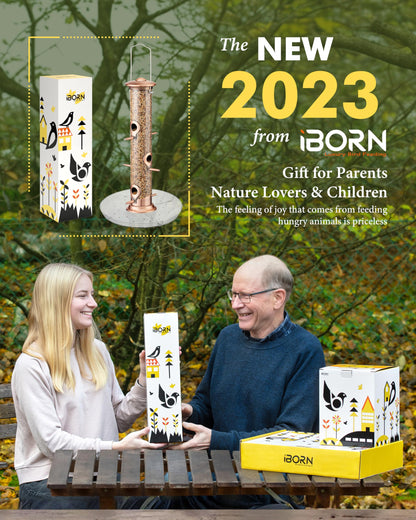 iBorn Bird Feeders Seed Catcher for Outside Hanging 6 Port Bird Feeder for Cardinal Birds Aluminium Metal,Brushed Copper Finishing 14 Inch 6 Port (Seed is not Included)