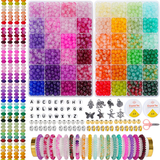1500 Pieces 5 * 8mm Abacus Glass Beads for Jewelry Making,48 Colors Special Glass Beads Friendship Beads for Bracelet Necklaces Making and DIY Crafts,Great Gifts for 6-Year-Old Girls