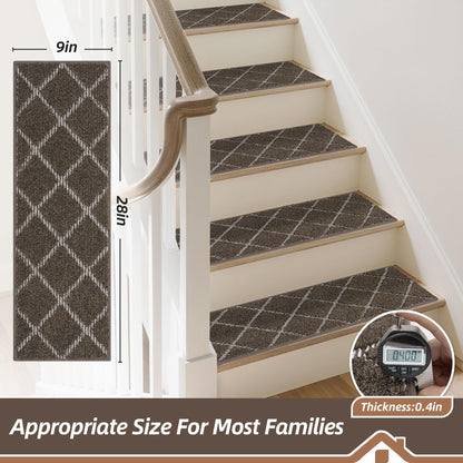 BEQHAUSE Stair Treads Non Slip Stair Runners for Wooden Steps Machine Washable Stair Rugs Soft Polyester Stair Runner Mats for Dogs Kids Brown Carpet Stair Treads,4PCS