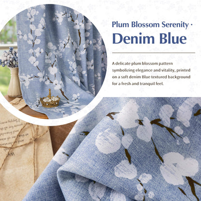 FMFUNCTEX 100% Blackout Floral Curtains for Bedroom, Blue Curtains 84 inches Long Blossom Flower Patterned for Living Room,Thermal Insulated Farmhouse Drapes, Grommet Top 2 Panels (White on Blue)