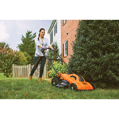 BLACK+DECKER Electric Push Lawn Mower, Corded, 13 Amp, 20-Inch Cutting Deck, 6 Setting Height Adjustment, Compact Storage, Collection Bag (BEMW213)