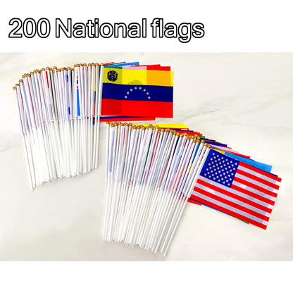 WEITBF 200 Countries International Flags of the World Small Mini Hand Held Flags on Stick,8.2 x 5.5 Inch