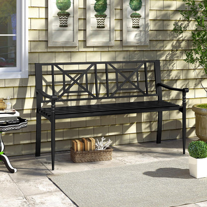 Giantex Metal Outdoor Bench with Backrest, Curved Armrests, Non-Slip Foot Pads, Slatted Seat for 2-3 Persons, Load 660lbs, Loveseat, Patio Bench for Garden, Yard, Poolside, Lawn, Porch, Park, Black
