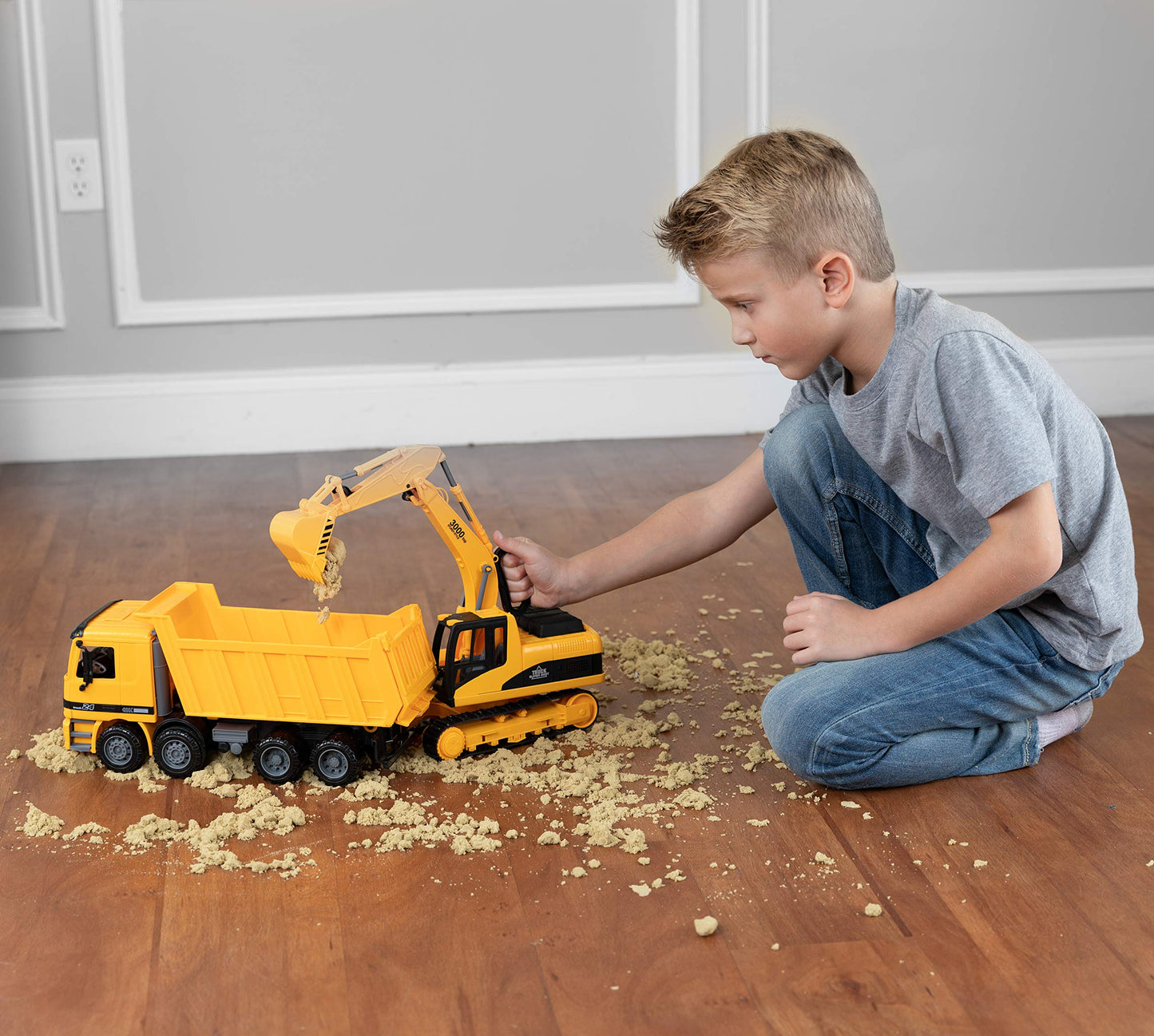 Toy To Enjoy Construction Toys - Excavator & Dump Truck Toy for Kids (Set of 2) – Moveable Claw & Lifting Back – Garbage Truck & Bulldozer Digger – Construction Vehicles for Boys & Kids
