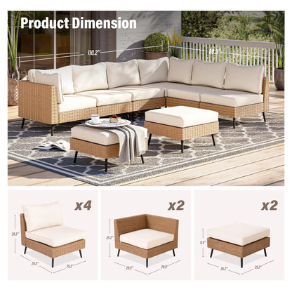 EO Living 8-Piece Patio Furniture Set, Outdoor Sectional Sofa PE Rattan Outdoor Patio Furniture with Thick Cushions, All Weather Patio Conversation Sets for Garden, Poolside, Backyard(Beige)