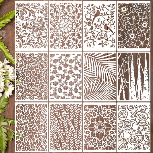 Stencils for Crafts Reusable Texture Stencils Background Stencil Leaf Floral Templates for Painting on Wood Furniture Card Canvas Paper Scrapbook