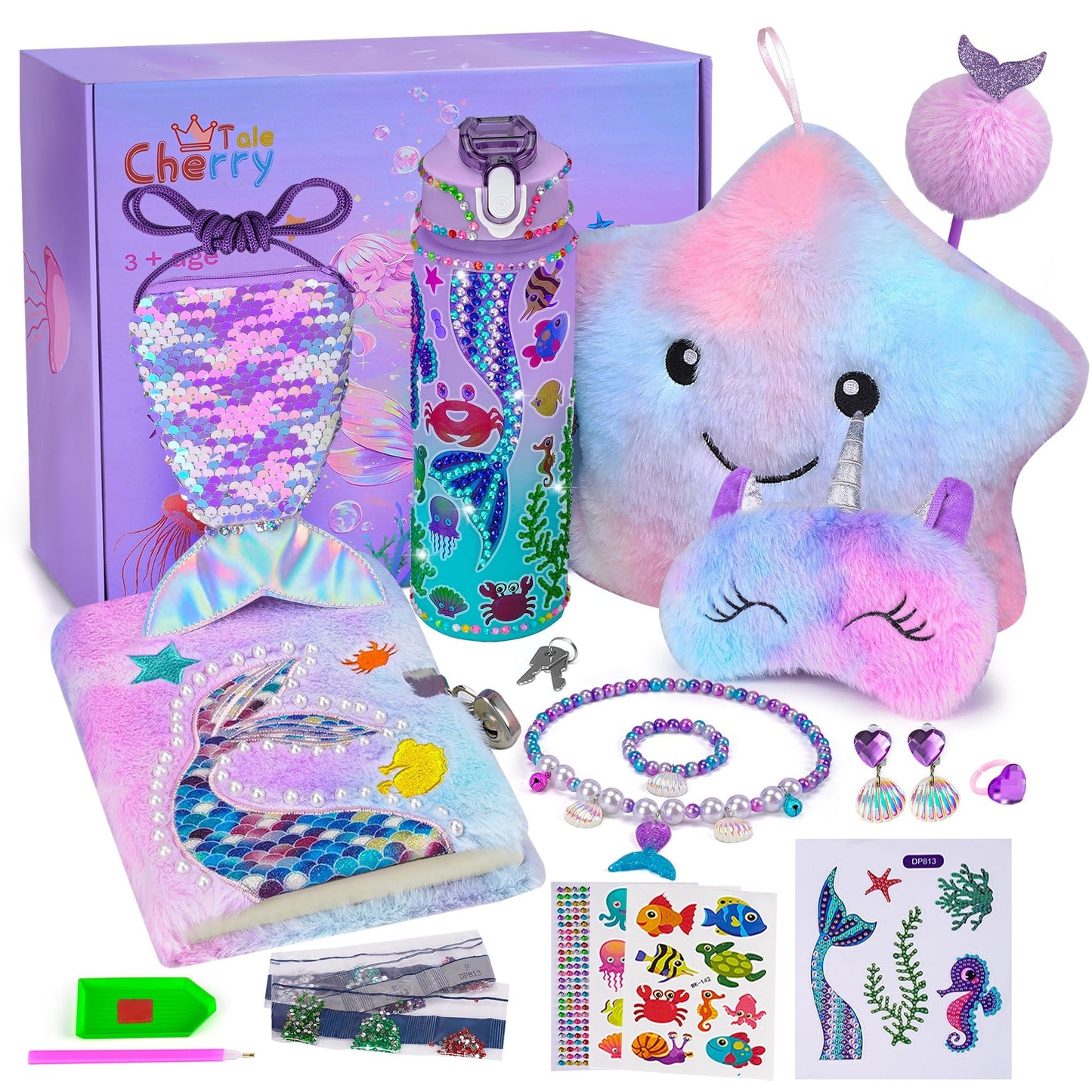 Cherry Tale Mermaid Gifts for Girls Toys Age 6-8, Kindergarten Graduation Gifts for Girls Age 4-6, Birthday Gifts Set with Plush Diary Kit, for Daughter Niece 5 6 7 8 9 10 Year Old