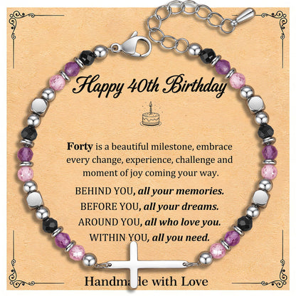 40th Birthday Gifts Women, 40th Birthday Decorations for Women, Dainty Christian Cross Bracelet – Adjustable Anxiety Relief Friendship Jewelry for Friend, Sister, Wife