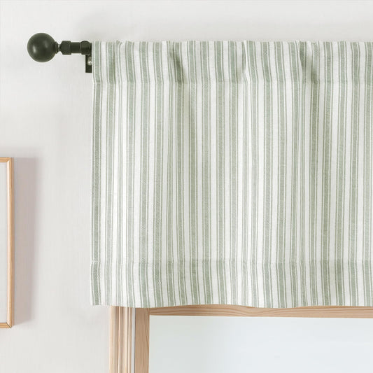 Chyhomenyc Striped Valances for Windows - Light Filtering Faux Linen Small Kitchen Valance Curtains, Boho Ticking Stripe Rod Pocket Farmhouse Valance for Living Room, 52Wx14L, 2 Pieces, Sage Green