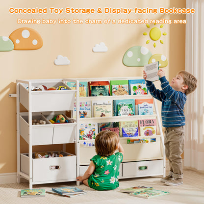 HAVLOTII Kids Bookshelf and Toy Storage - Book Shelf for Kids Rooms, Toddler Bookshelves Baby Bookcase for Nursery, Montessori Toy Organizer, 6 Toy Bins for Kids Toy Storage