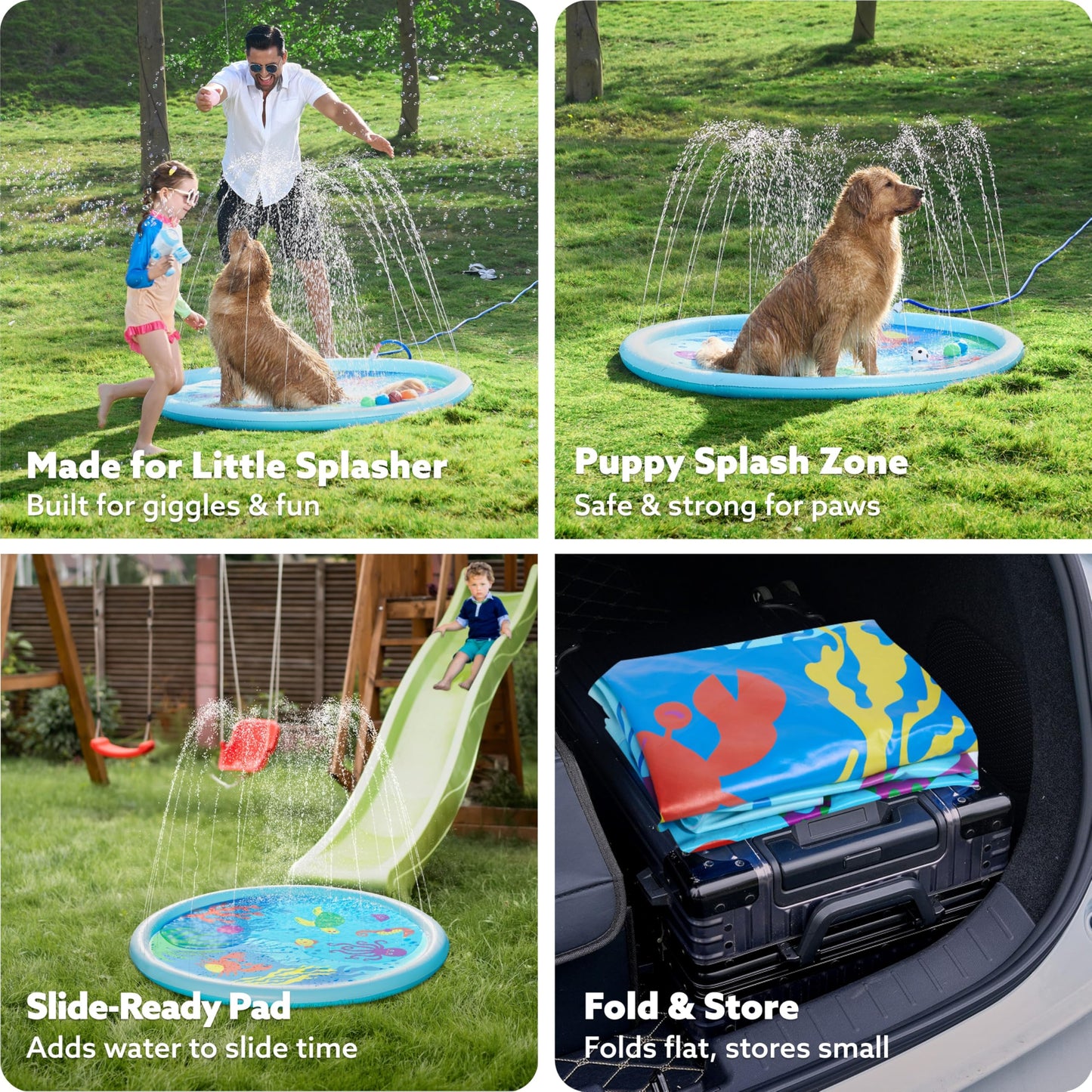 SLOOSH 60" Splash Pad Water Toys - Sprinkler Mat for Toddler Kids Baby Play Water Games Pool Fun, Summer Outdoor Garden Lawn Backyard Party Supplies Gifts for Boys Girls (Sea Themed)