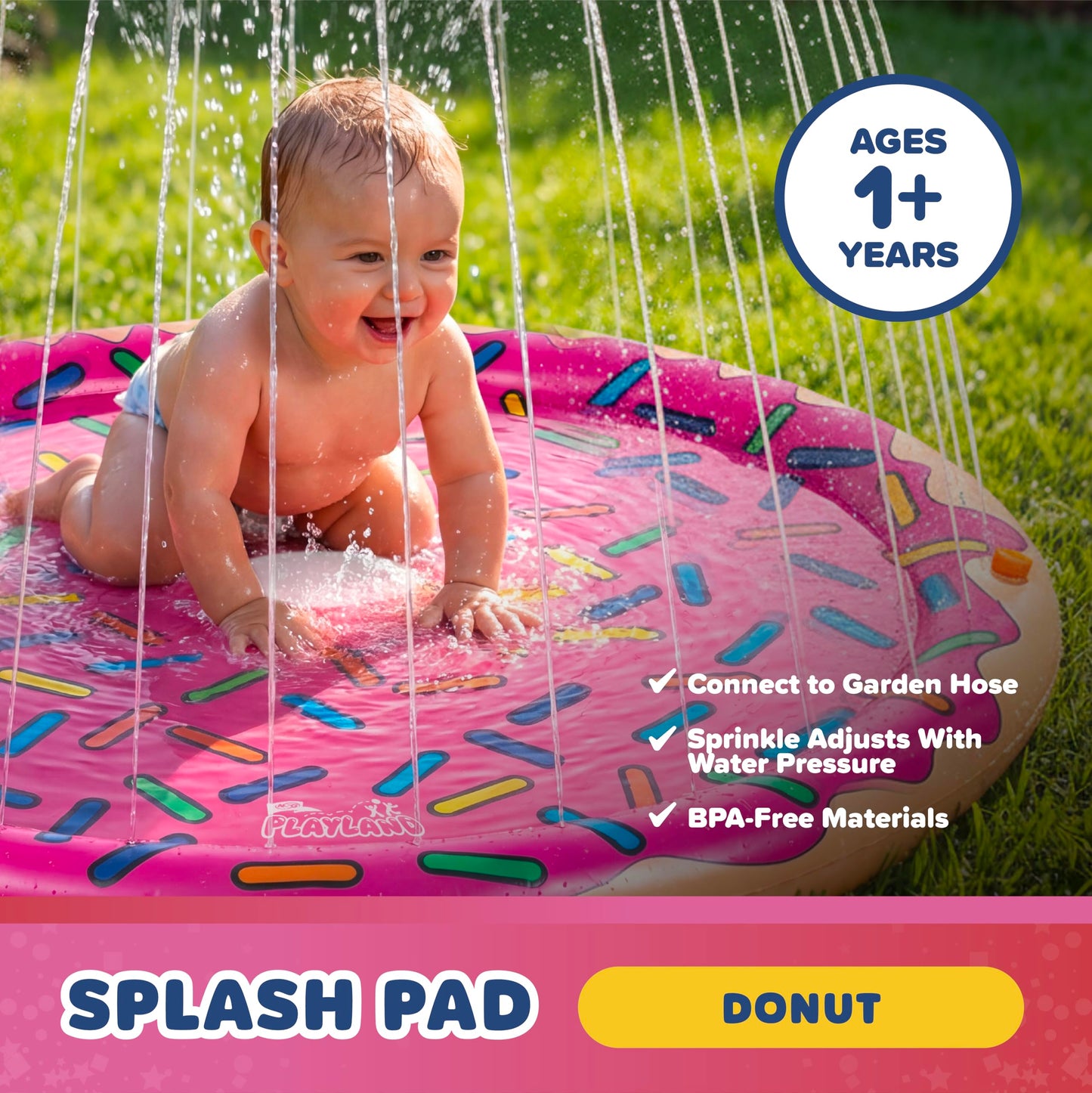 Playland Non-Slip Splash Pad Water Toy for Kids – Fun & Entertaining Toddler Outdoor Toys, Durable Easy-Setup Water Mat, Multi-Purpose Dog Splash Pad & Outdoor Toys for Toddlers 1-3