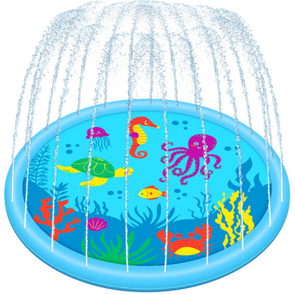 SLOOSH 60" Splash Pad Water Toys - Sprinkler Mat for Toddler Kids Baby Play Water Games Pool Fun, Summer Outdoor Garden Lawn Backyard Party Supplies Gifts for Boys Girls (Sea Themed)