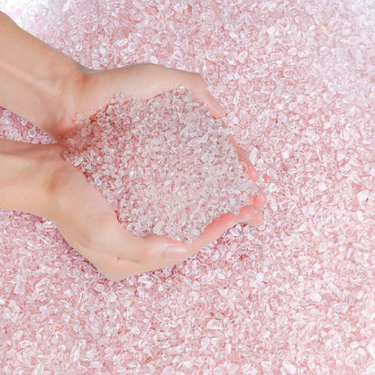 T4U Tumbled Chips Stones Crushed Crystal Quartz 2 LB, Irregular Shaped Gravel Pebble Healing Stone, DIY Smoothed Rock for Potted Plant,Resin Art,Vase Fillers Aquarium Gravel Rocks (Light Rose)