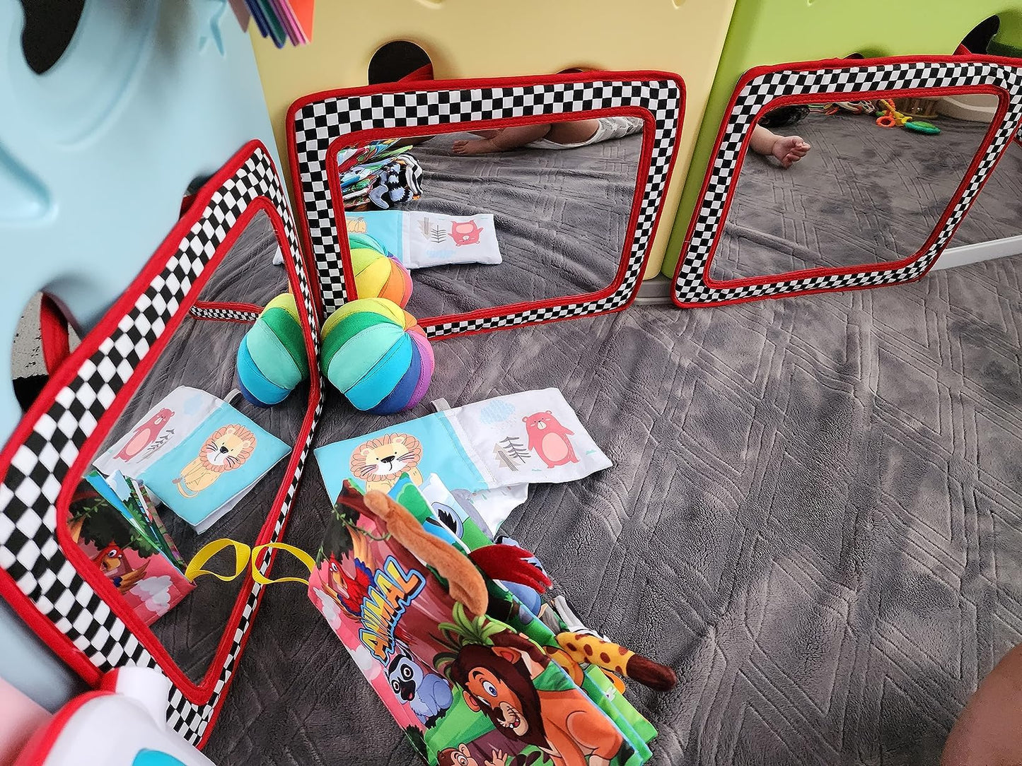 Baby Mirror, Crib or Car or Floor, Reversible Mirror for Baby, Great Tummy Time Toy, High Contrast Toy, Easy to Attach, Lightweight, Portable, Shatterproof, Safe, Wipe Clean by Genius Babies