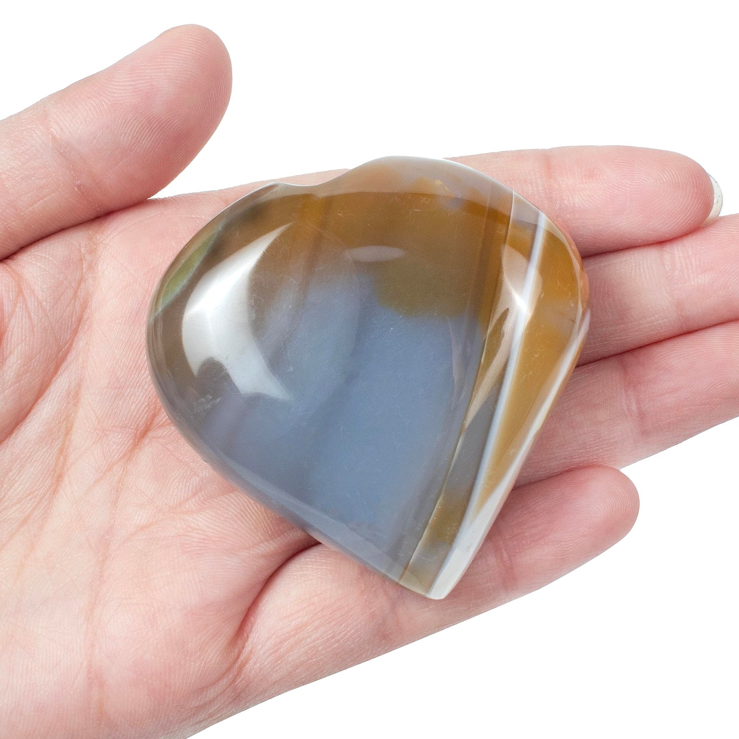 Crocon 50mm Botswana Agate Heart Stone Big Heart Shape Puff Stones Set 450+ Carats Pocket Crystal Healing Tumble Collection Palm Worry Stone Good Luck Charm Meditation Gift Craft Home Decor