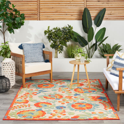 Nourison Home Aloha Red Multicolor 3'6" x 5'6" Area Rug - Easy Clean, Non Shedding, Bed Room, Living Room, Dining Room, Kitchen (4' x 6')
