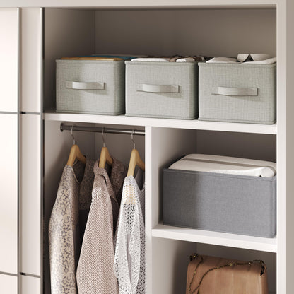 LayerSpace 3 Pack Fabric Storage Bins for Shelves | 14.75x10.25x8.25 in Storage Baskets | Fabric Closet Organizers with Handles Home Organization | Linen Clothes Storage Bins | Light Gray
