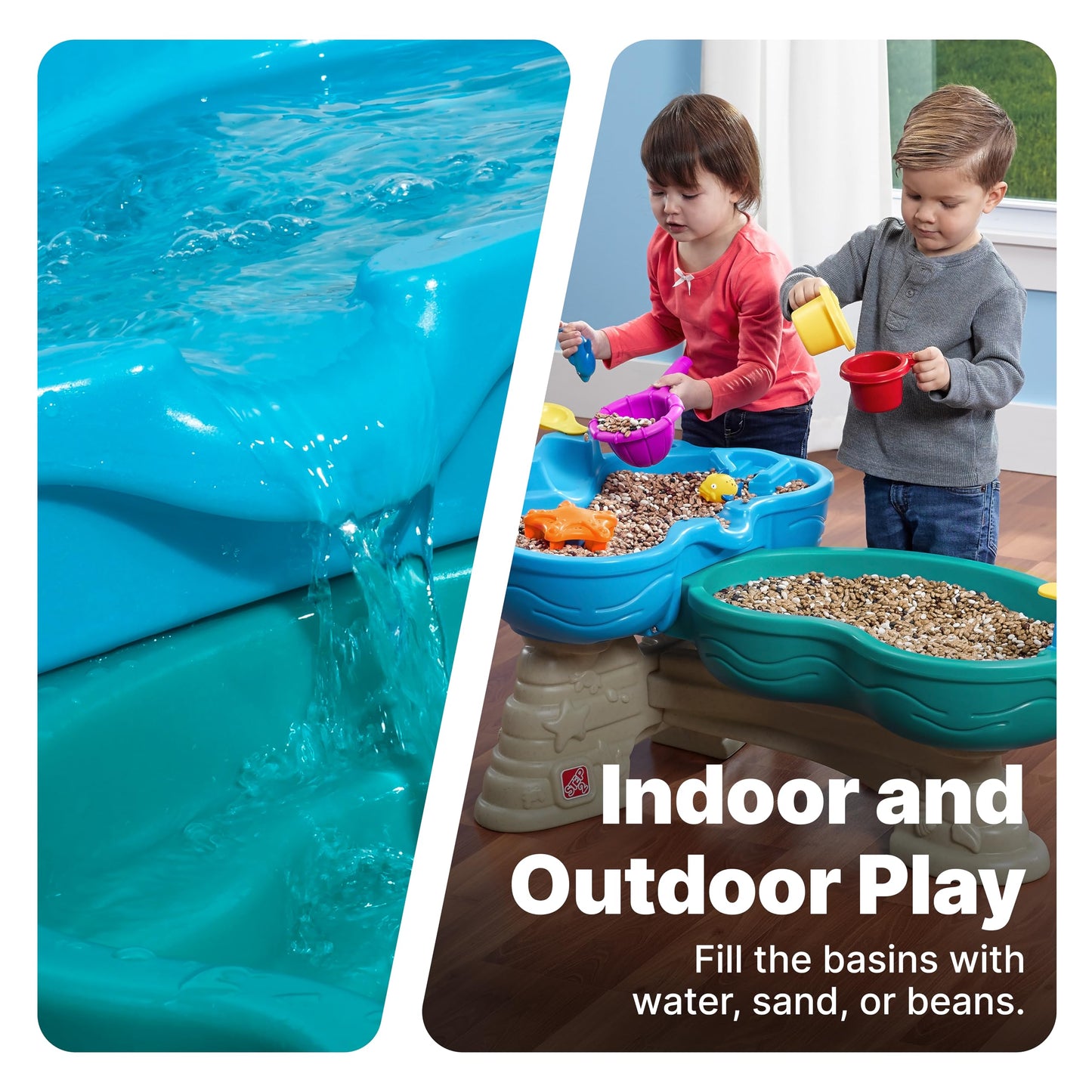 Step 2 Spill & Splash Seaway Water Table for Kids, Two-Tier Outdoor Kids Water Sensory Table with Umbrella, Ages 1.5+ Years Old, 11 Piece Water Toy Accessories