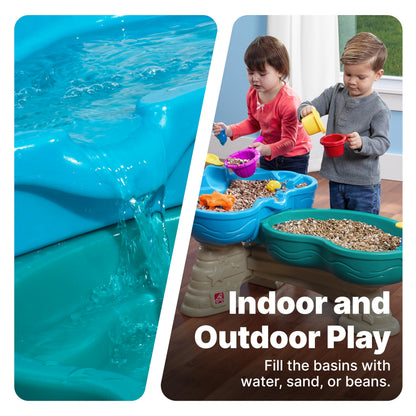 Step 2 Spill & Splash Seaway Water Table for Kids, Two-Tier Outdoor Kids Water Sensory Table with Umbrella, Ages 1.5+ Years Old, 11 Piece Water Toy Accessories