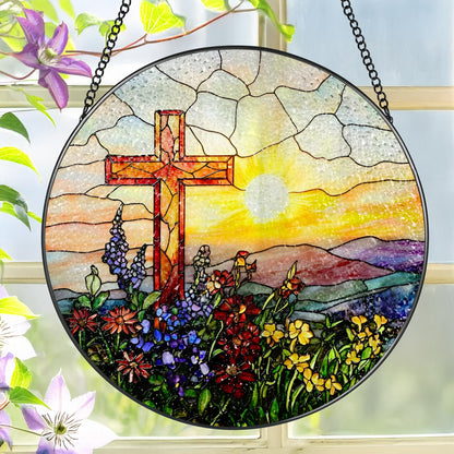 8 Inch Cross Sunset Suncatchers for Windows Hanging, Indoor Decor 8 Inch, Stained Glass Gift, Christian Gifts, Religious Gifts, Christian Cross, Christmas Jesus Gift, Window Decor