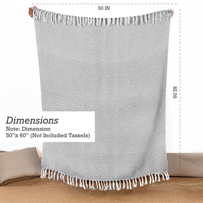 RAJRANG Grey Woven Country Rustic Throw Blanket 100% Cotton Luxury Quality Sofa Couch Bed Throws Perfect for Indoor Outdoor 50x60 Inches Wild Dove