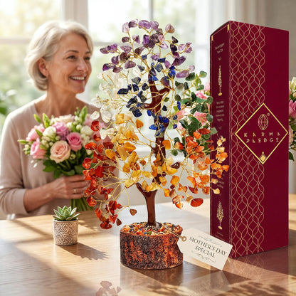 Handmade 7 Chakra Crystal Tree of Life - Unique Birthday & Anniversary Gifts for Women, Mom, & Friends | Handcrafted Healing Crystal Decor for Home & Office, Brings Positive Energy, Luck & Prosperity