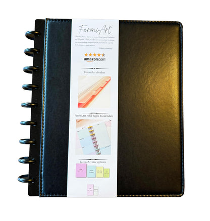 Undated Deluxe Discbound Planner in Gift Box, Letter Size PU Leather Cover – Monthly & Weekly Layout, Goal Setting, Habit Tracking, Refillable Organizer by FeroniArt (Black, Letter)