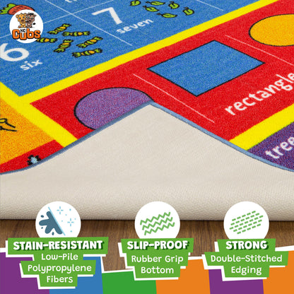 KC Cubs: Educational Rug: ABC Alphabet, Numbers & Shapes - 8x10' Playmat - Interactive Play, Activity Area Carpet, Bedroom-Classroom, Baby-Toddler-Kid