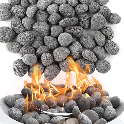 Biotolot 18LB Lava Rocks for Fire Pit, 1-2 Inch Natural Pebbles Tumbled Lava Rock for Gas Fire Pit and Indoor Outdoor Fireplaces