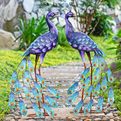 Kircust Purples Peacock Garden Statue and Sculpture, Metal Peacocks Yard Art Lawn Decor, Large Birds Garden Sculptures & Statues for Patio Backyard Pond Home Decoration