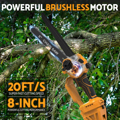 8 Inch Cordless Pole Saw Compatible with Dewalt 20V Battery, Brushless Mini Chainsaw with Extension Pole 14.2 FT Max, Pole Saws for Tree Trimming, 20 FT/S Cutting speed Auto Lubrication System