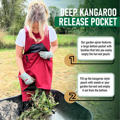 Grampa's Garden Apron - Cross Back Gardening Apron With Pockets For Women & Men | Harvest Apron with Large Kangaroo Pouch (Red)