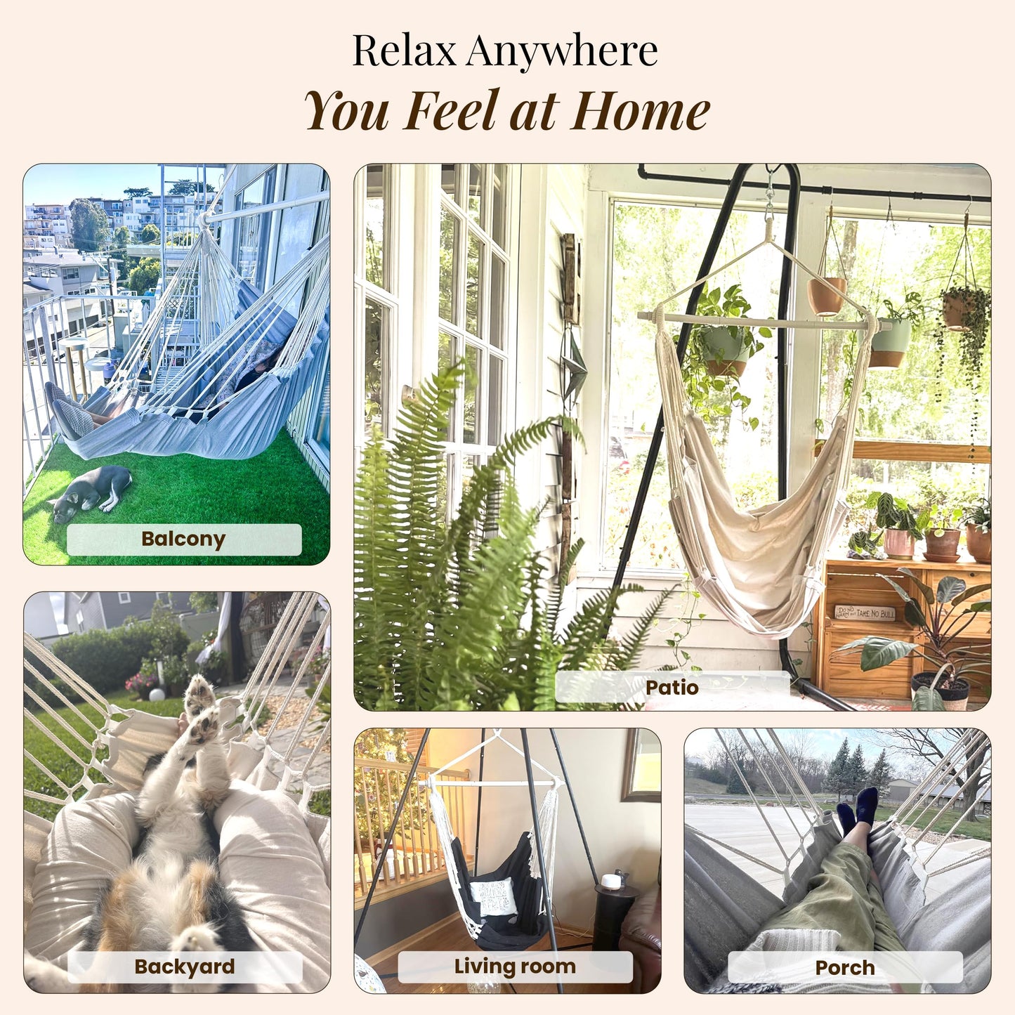 Hanging Hammock Chair Swing - Hammock Swing Chair with Foot Rest - Indoor/Outdoor Hanging Chair - Quick & Easy Setup with Durable Hardware – Spacious Full Body Support – Holds 440 Lbs