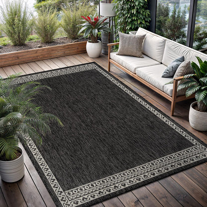 Washable Outdoor Rug 8x10 Modern Area Rugs Outdoor Carpets Bordered Pattern Non Shedding Waterproof Easy Clean Patio Deck Porch Living Room Bedroom Garden RV (8 X 10 Dark Gray)