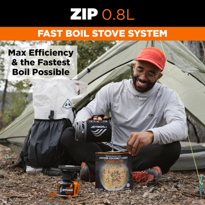 Jetboil Zip 0.8L Portable Fast Boil Stove with Easy-Turn Knob Igniter for Backpacking and Camping, Propane/Isobutane Burner with Cooking Cup, Carbon