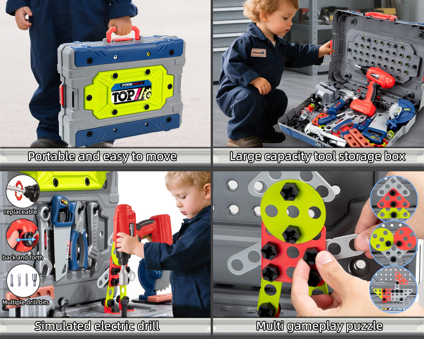 Kids Tool Kit，Kids Tool Bench STEM Engineering Playbench，32-inch Folding Workbench Set with 35+ Accessories, Electric Drill Toy & Tool Storage, Creative Construction Playset for Boys Girls Ages 3-5