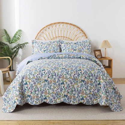 HoneiLife Quilt Sets Queen Size - Floral Quilt 3-Piece,Botanical Bedspreads Wildflower Coverlets for Queen Bed,Microfiber Bed Cover, Queen Quilt Bedding Set All Season Quilts-Variety