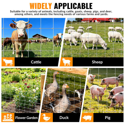Cattle Farm Fence 4ft x 115ft Heavy Zinc Coating Galvanized Wire Fencing 16GA, for Goat Deer Yard Livestock Animals Protection